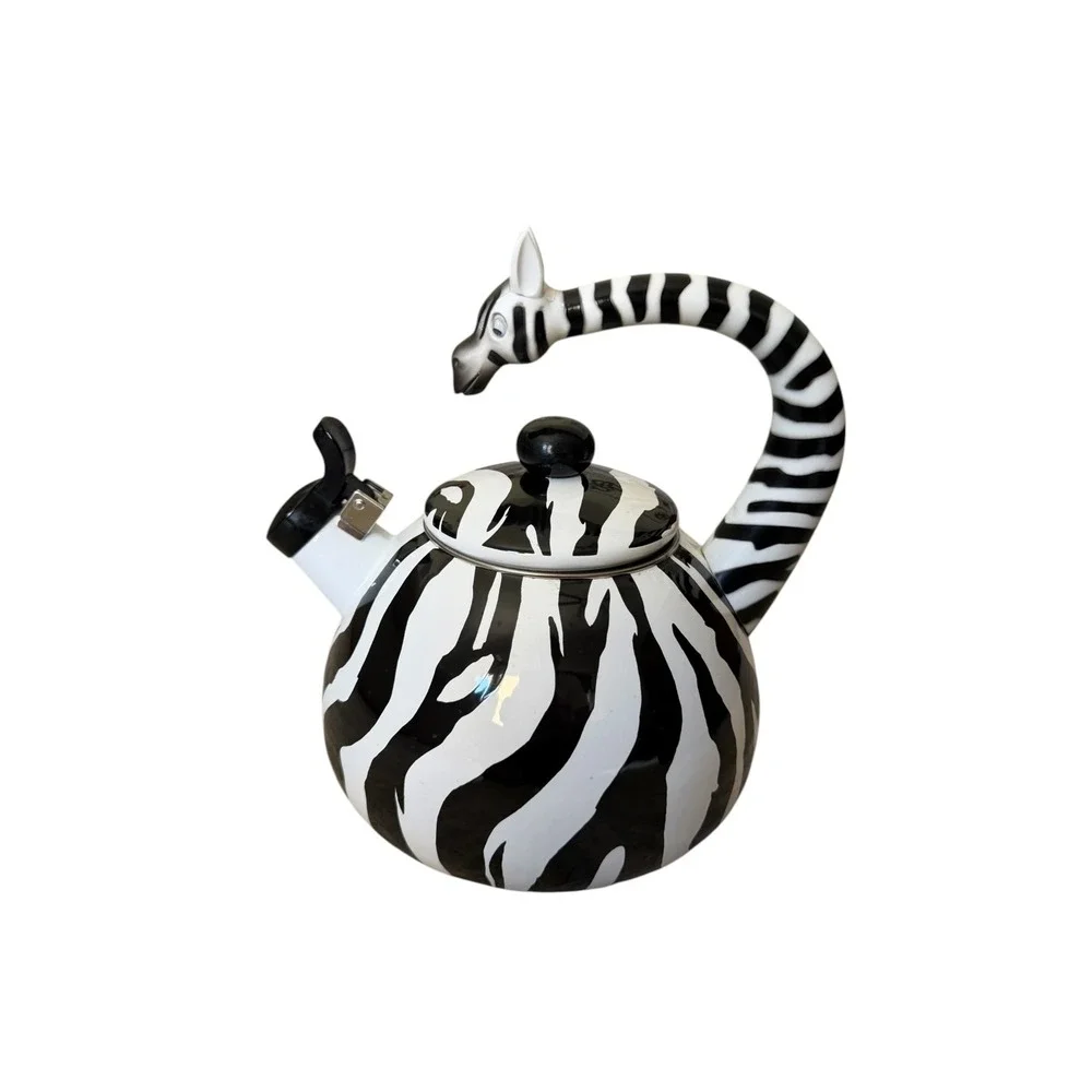 Supreme ZEBRA Whistling Enamel Tea Kettle 2.3q VTG Inspired Animal Print Unique